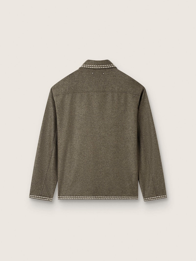 Golden Goose - Men's gray wool jacket with white stitching in 