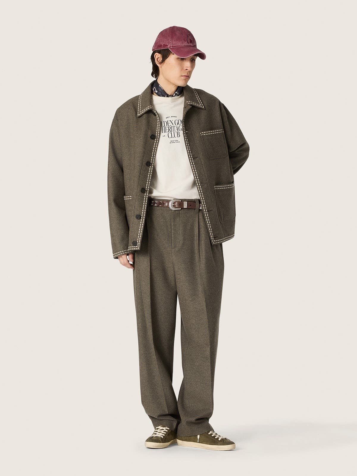 Giacca da uomo in lana grigia con stitching bianco