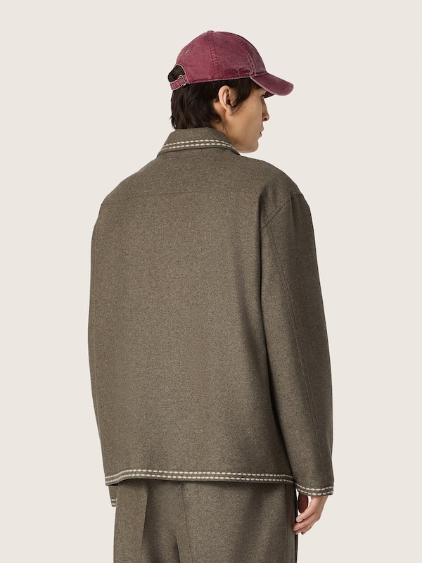 Golden Goose - Men's gray wool jacket with white stitching in 