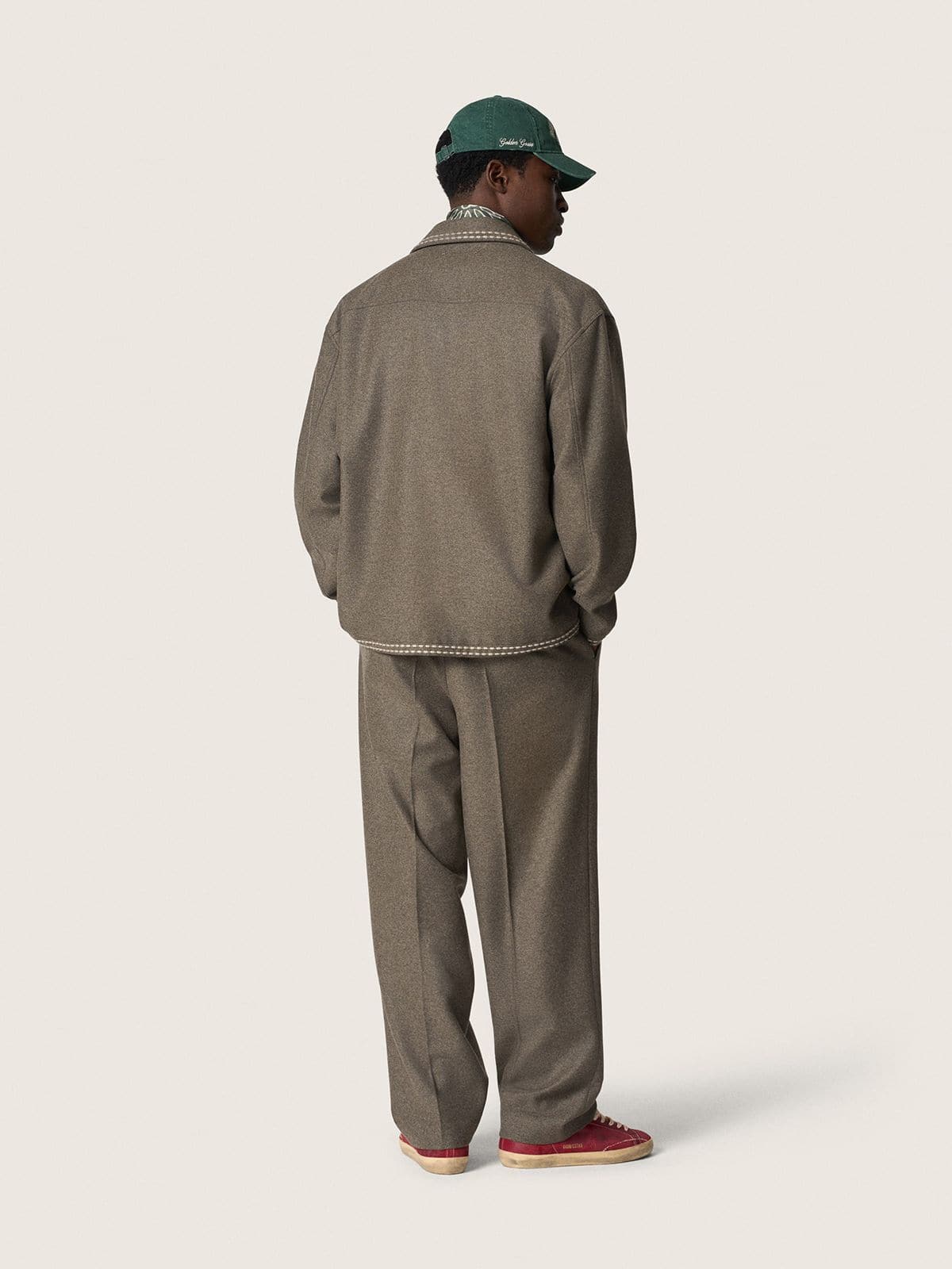 Golden Goose - Men's gray wool jacket with white stitching in 