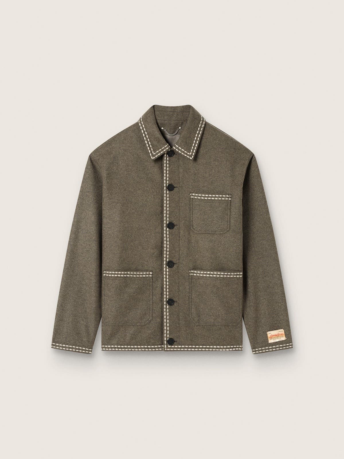 Golden Goose - Men's gray wool jacket with white stitching in 