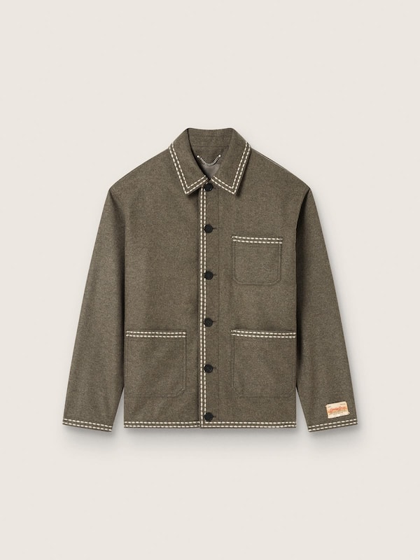 Golden Goose - Men's gray wool jacket with white stitching in 
