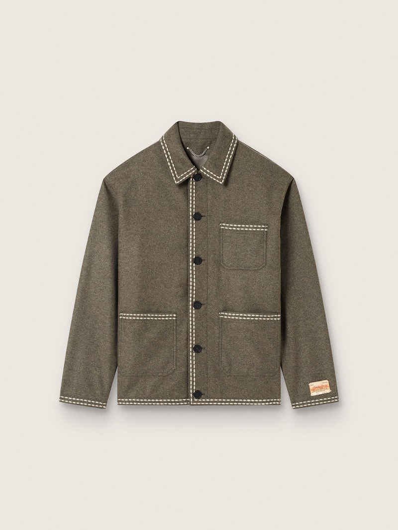 Giacca da uomo in lana grigia con stitching bianco