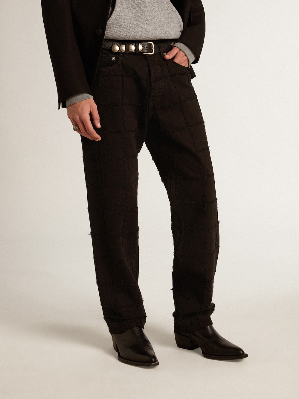 Golden Goose - Pantalón en algodón de color negro con motivo de cuadros efecto 3D in 