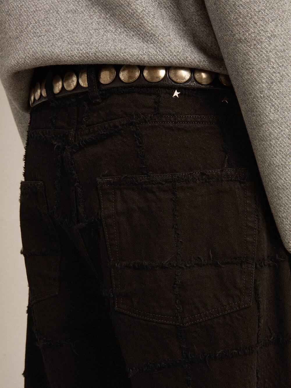 Golden Goose - Pantalon en coton noir à motif à carreaux effet 3D in 