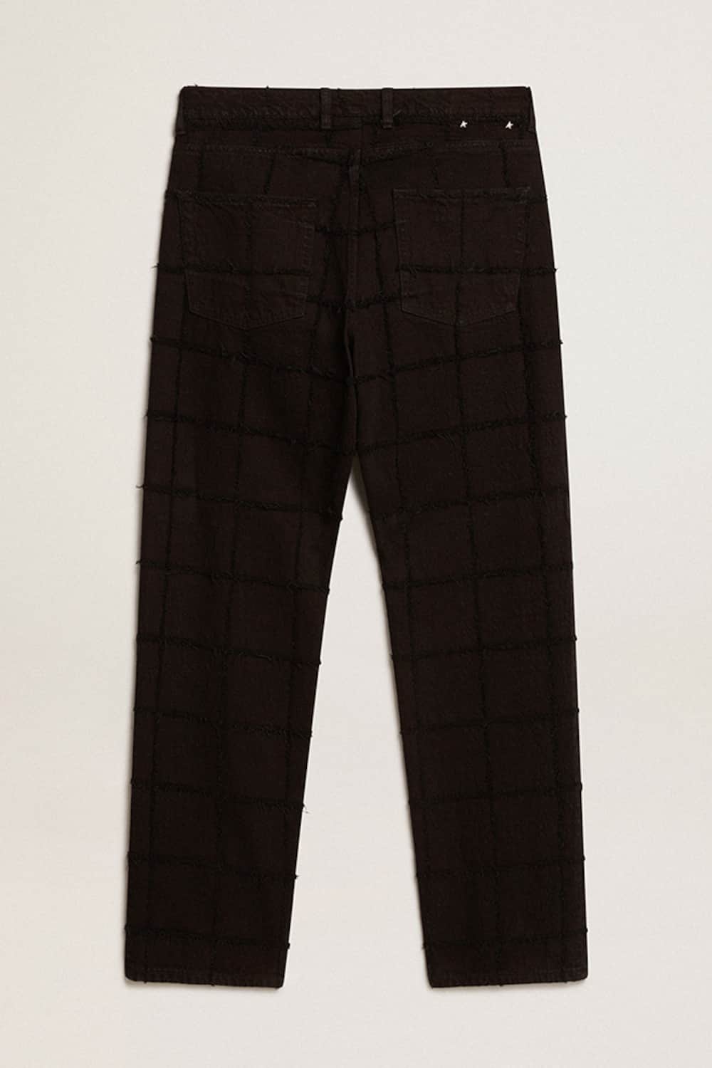 Golden Goose - Pantalone in cotone di colore nero con motivo a quadri effetto 3D in 