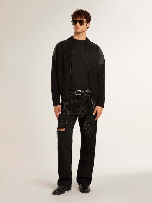 Golden Goose - Men's black jeans with a loose fit and gradient effect all-over crystals in 