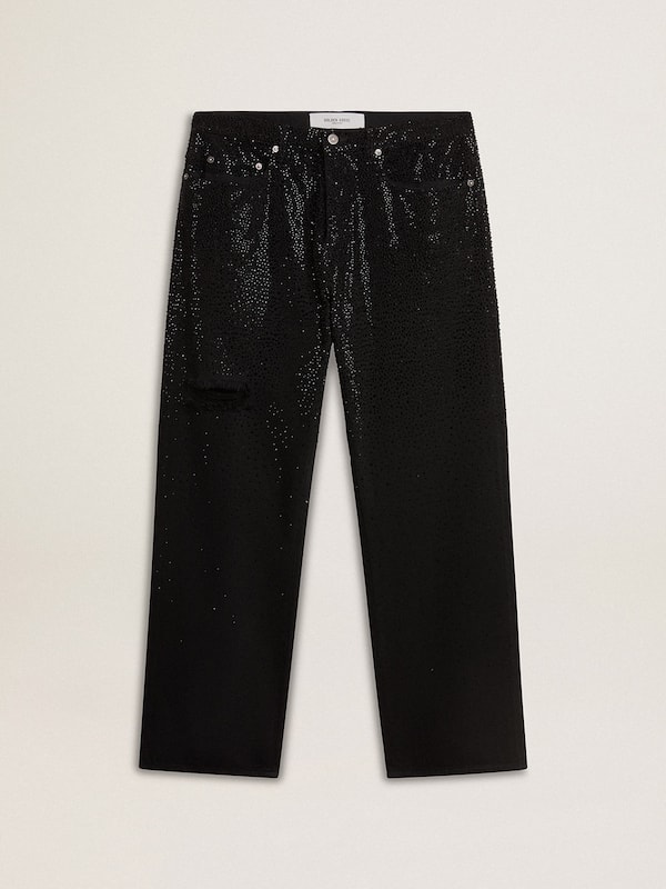 Golden Goose - Men's black jeans with a loose fit and gradient effect all-over crystals in 