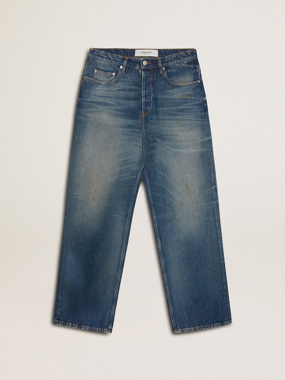 Jean CNY pour homme avec coupe large et délavage moyen — Golden Goose