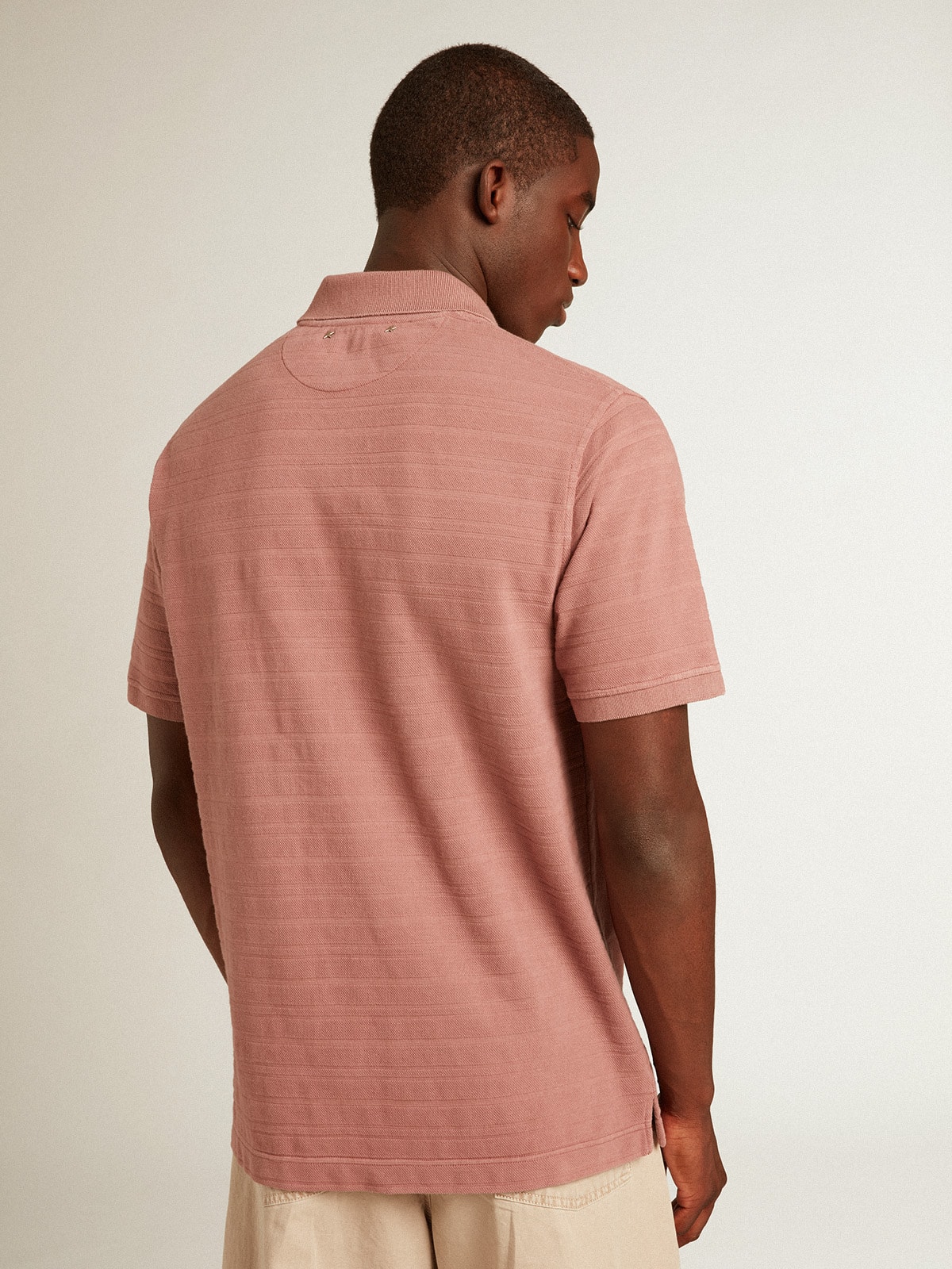 Golden Goose - Taupe pink-colored cotton piquet polo shirt in 