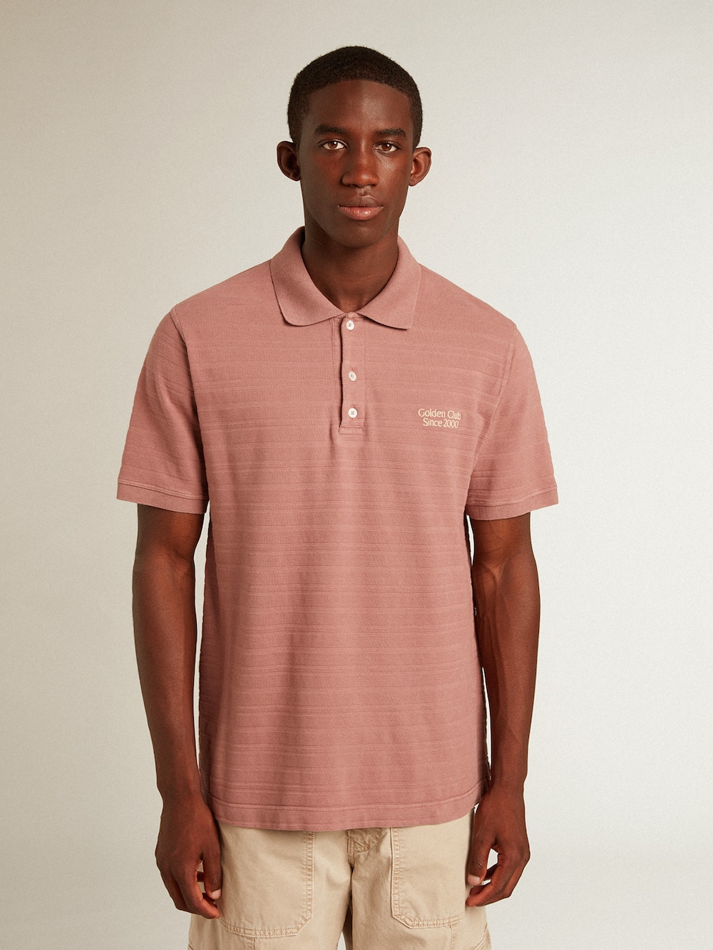 Golden Goose - Taupe pink-colored cotton piquet polo shirt in 