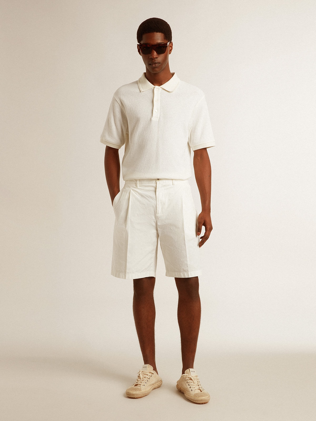 Golden Goose - Polo homme en coton blanc avec boutons en nacre in 