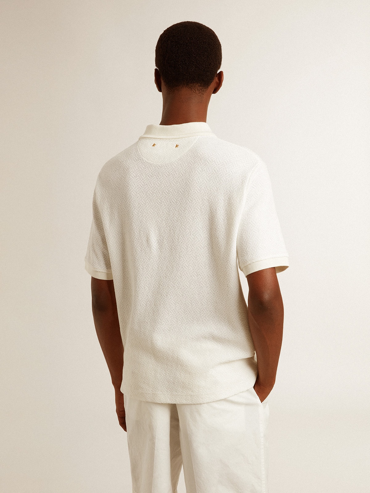 Golden Goose - Polo homme en coton blanc avec boutons en nacre in 