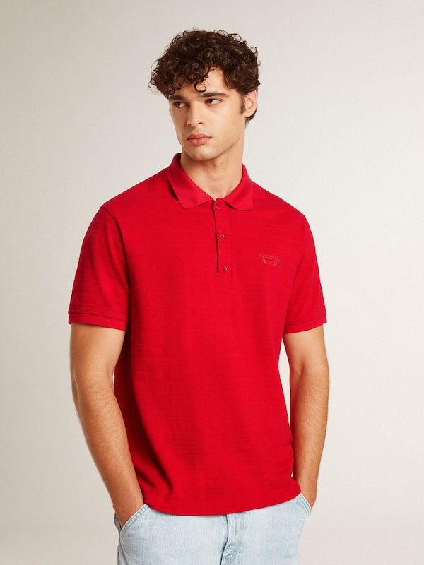 Golden Goose - Men's polo shirt in red cotton piquet  in 