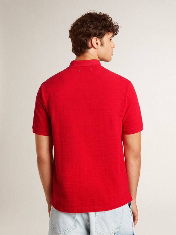 Golden Goose - Men's polo shirt in red cotton piquet  in 