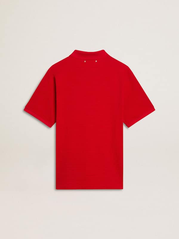 Golden Goose - Men's polo shirt in red cotton piquet  in 