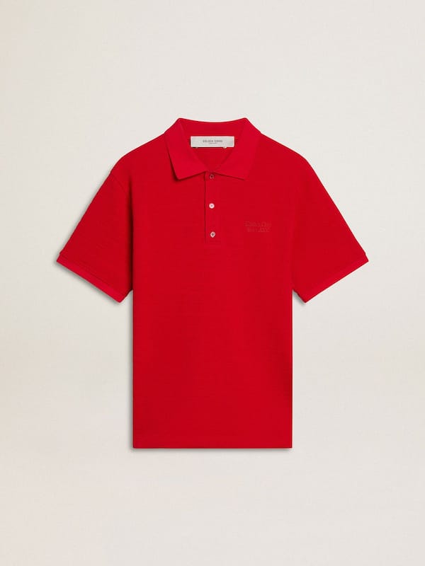 Golden Goose - Men's polo shirt in red cotton piquet  in 