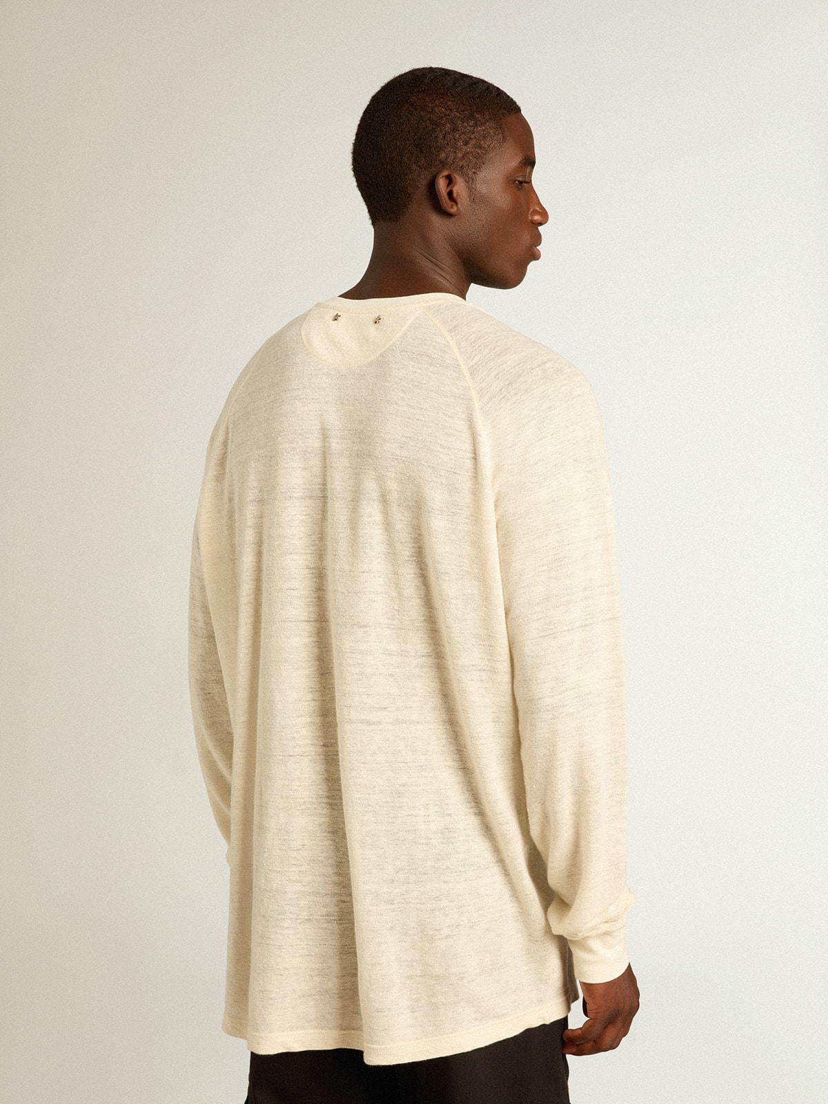 Golden Goose - Men's long-sleeved T-shirt in panama-colored linen in 