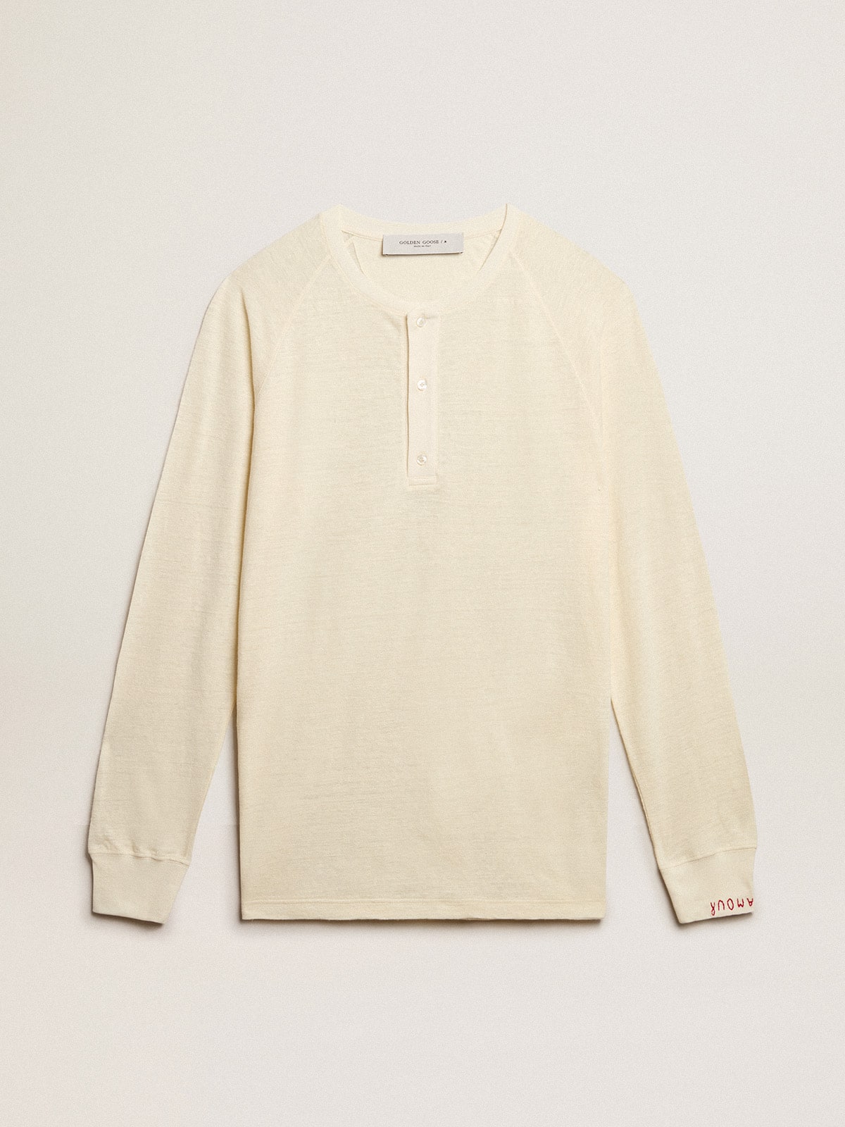 Golden Goose - Men's long-sleeved T-shirt in panama-colored linen in 