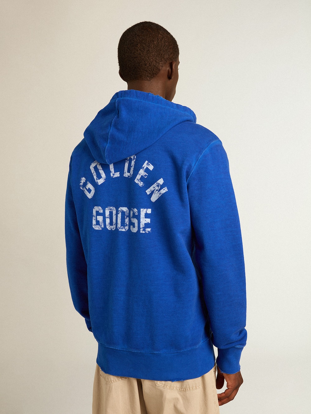 Golden Goose - Sudadera de hombre con capucha de color azul con mensaje en la espalda in 