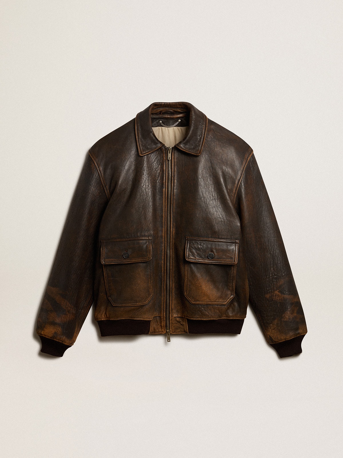 Golden Goose Brown Color Leather Jacket Inspiration Aviator,, Size: 56