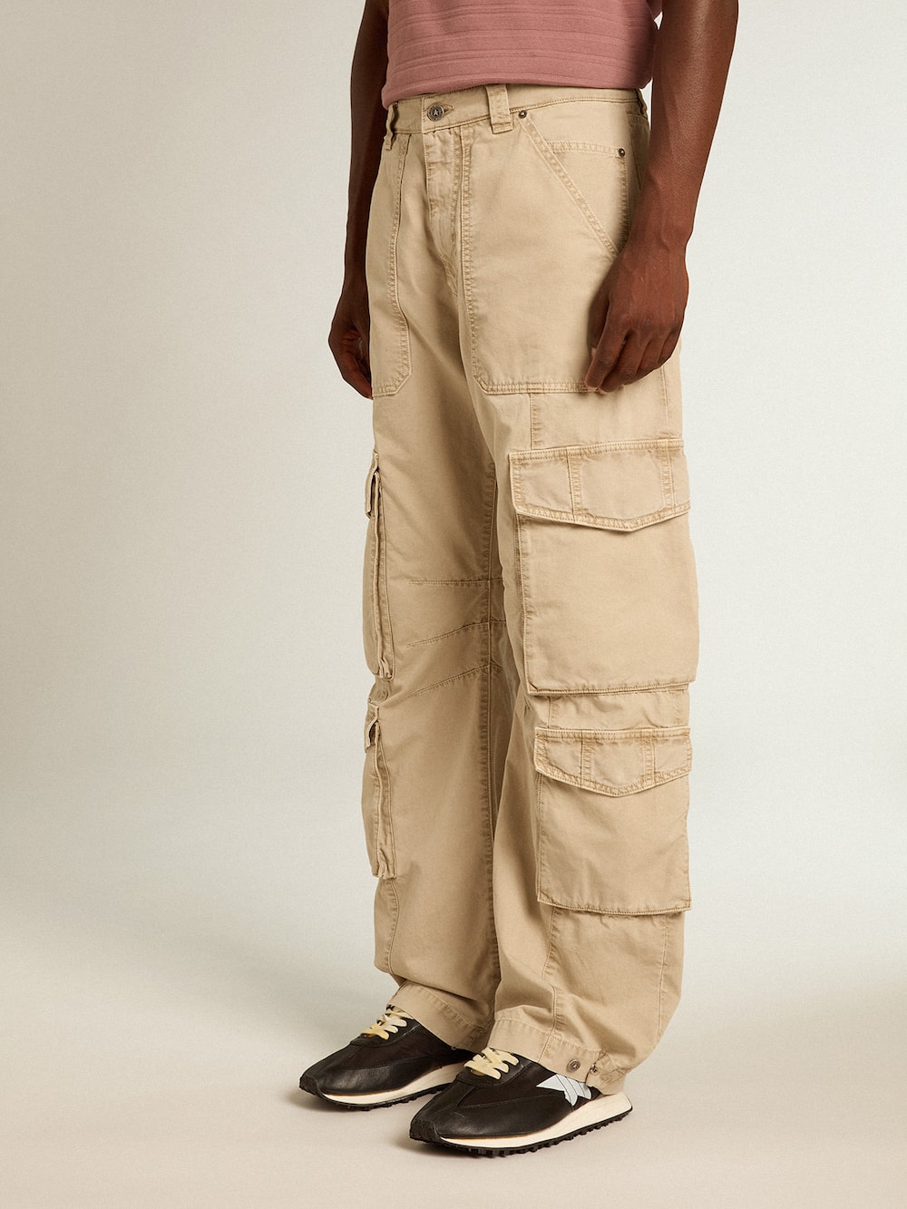 Golden Goose - Pantalone cargo da uomo in cotone color khaki in 
