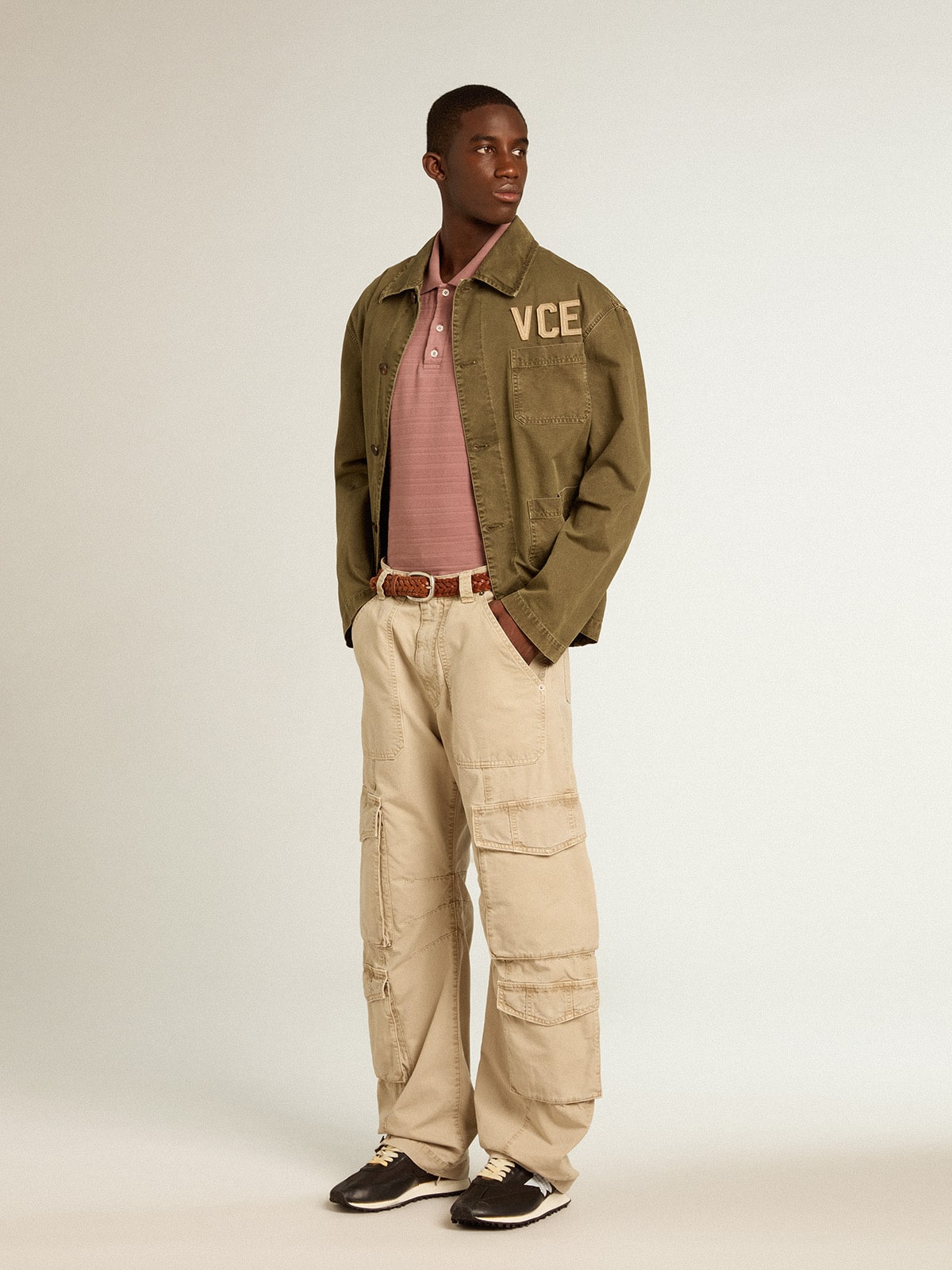 Golden Goose - Men's khaki-colored cotton cargo pants in 