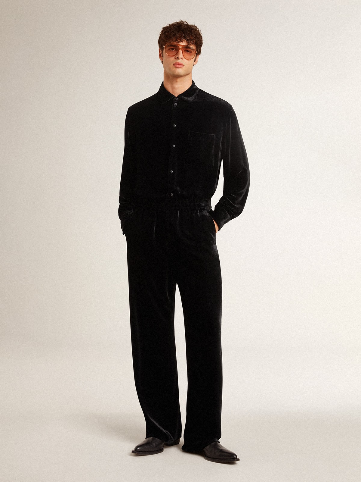 Golden Goose - Men's black velvet effect pants in 