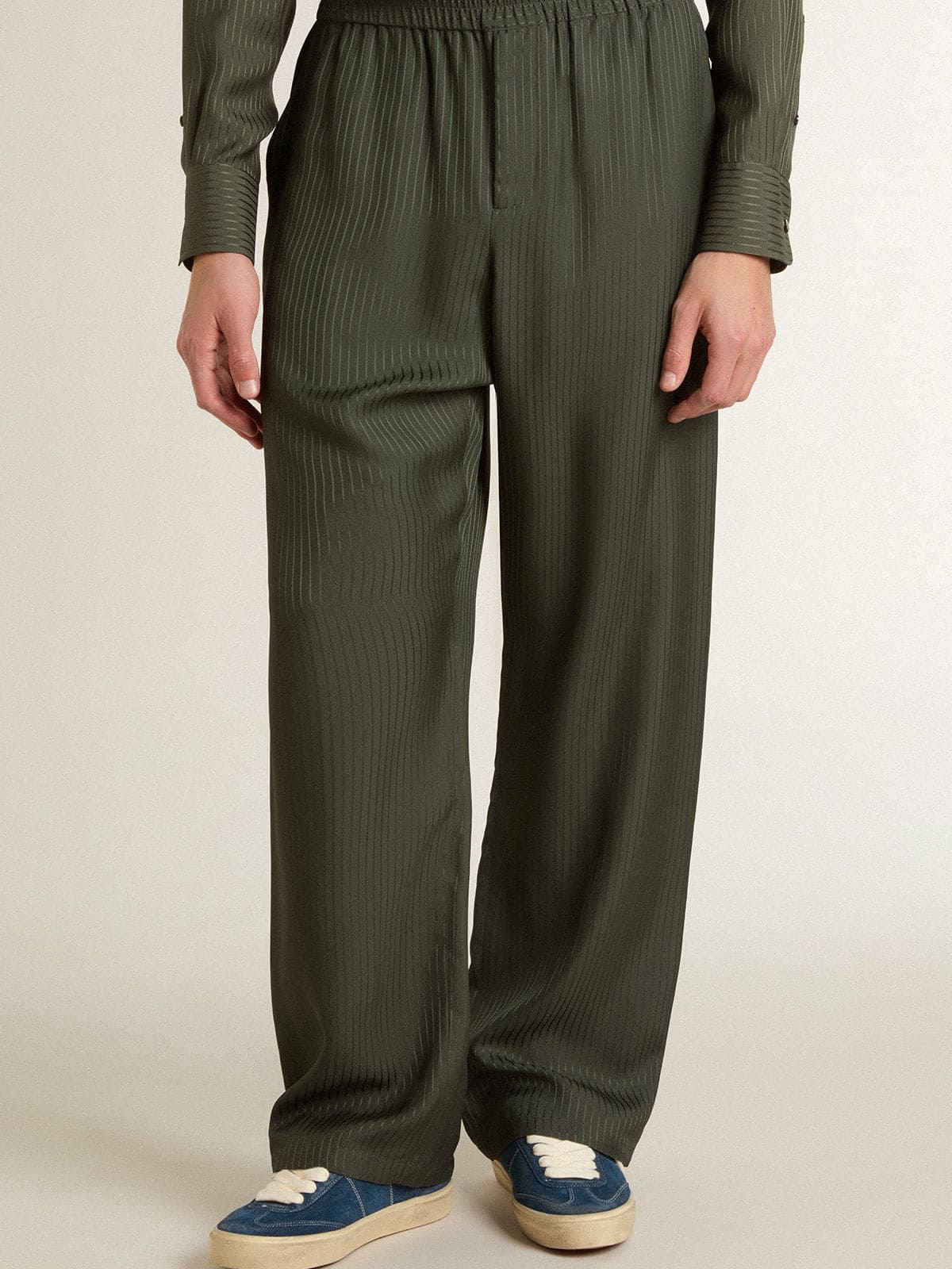 Golden Goose - Pantalone jogging da uomo verde scuro a righe verticali in 