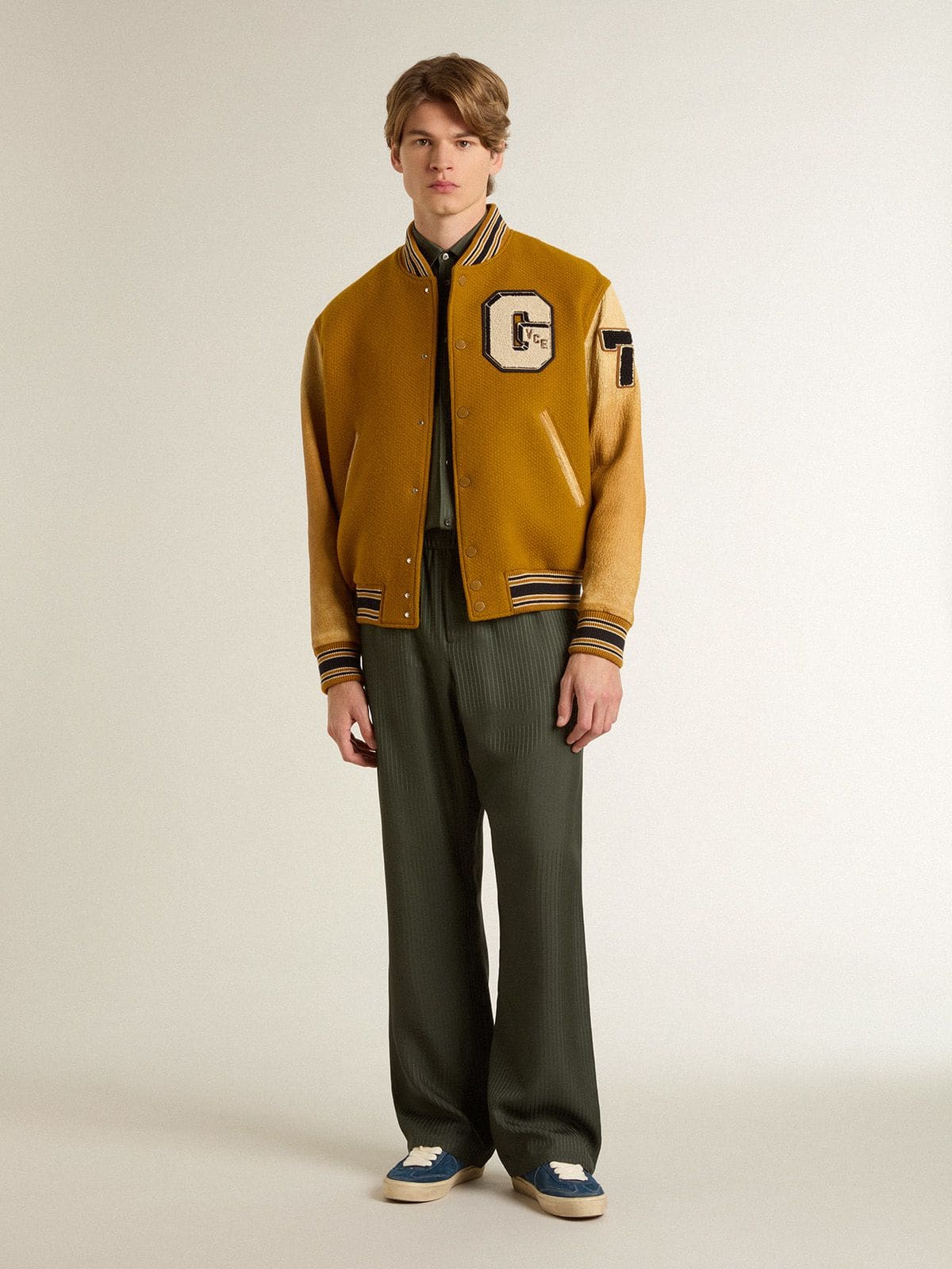 Golden Goose - Pantalone jogging da uomo verde scuro a righe verticali in 