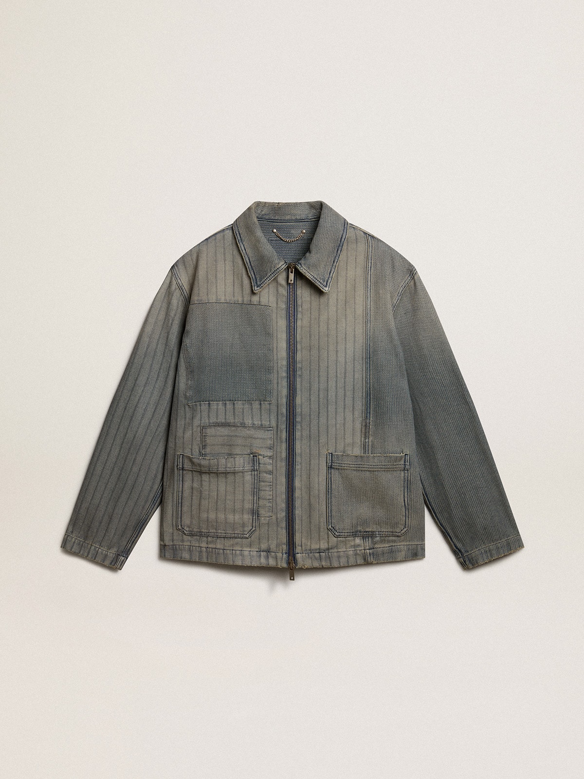 Golden Goose - Men’s denim jacket with stripes and patches on the front in 