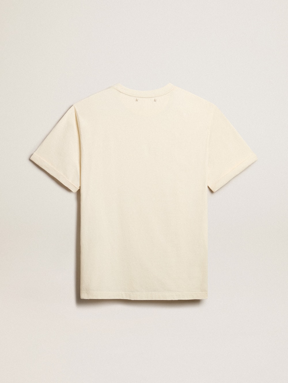 Golden Goose - Herren-T-Shirt aus Baumwolle in Lived-in-White mit bestickter Tasche in 