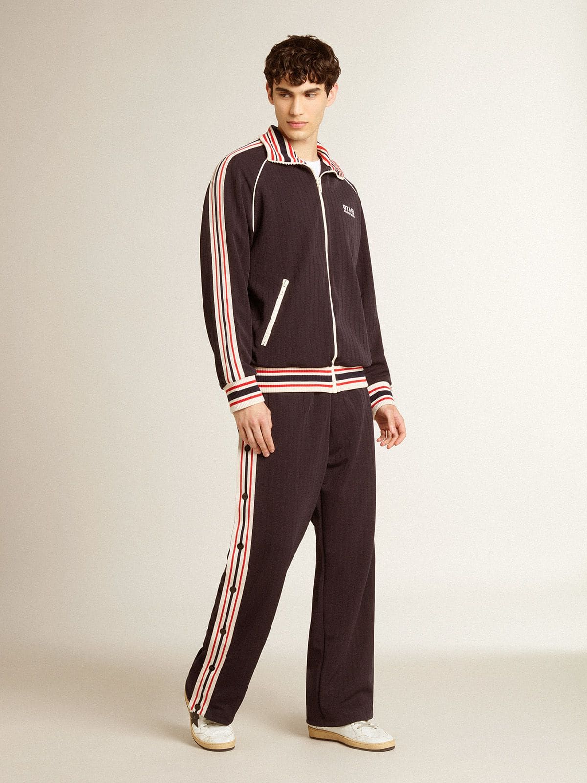 Golden Goose - Moletom com zíper masculino azul-escuro com logo branco in 