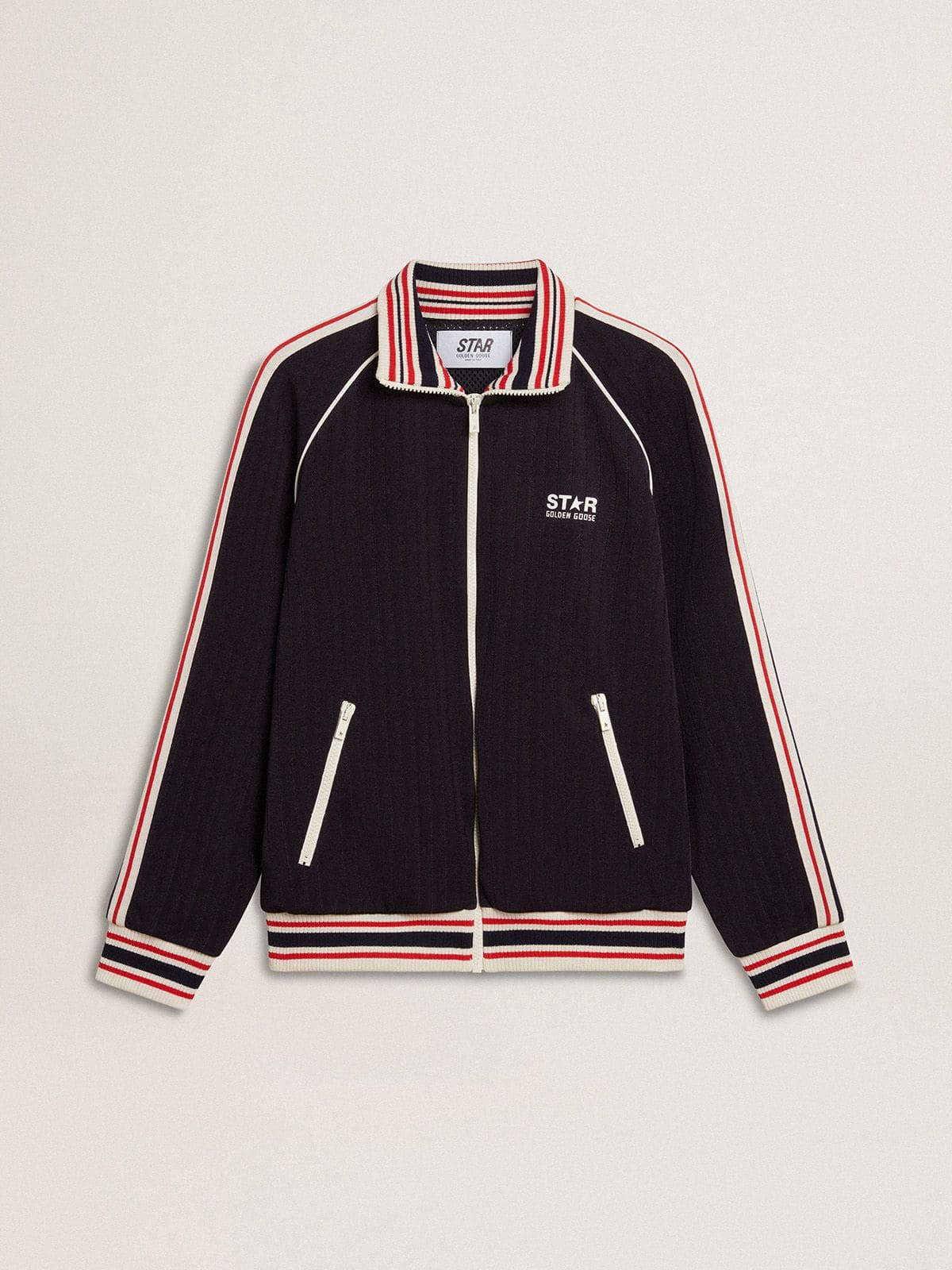 Golden Goose - Moletom com zíper masculino azul-escuro com logo branco in 