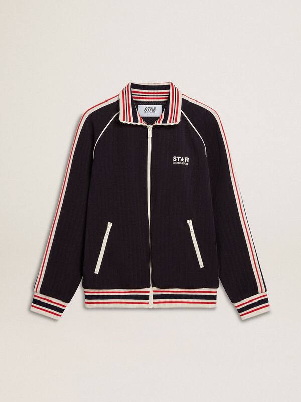 Golden Goose - Men’s dark blue zipped sweatshirt with white logo in 