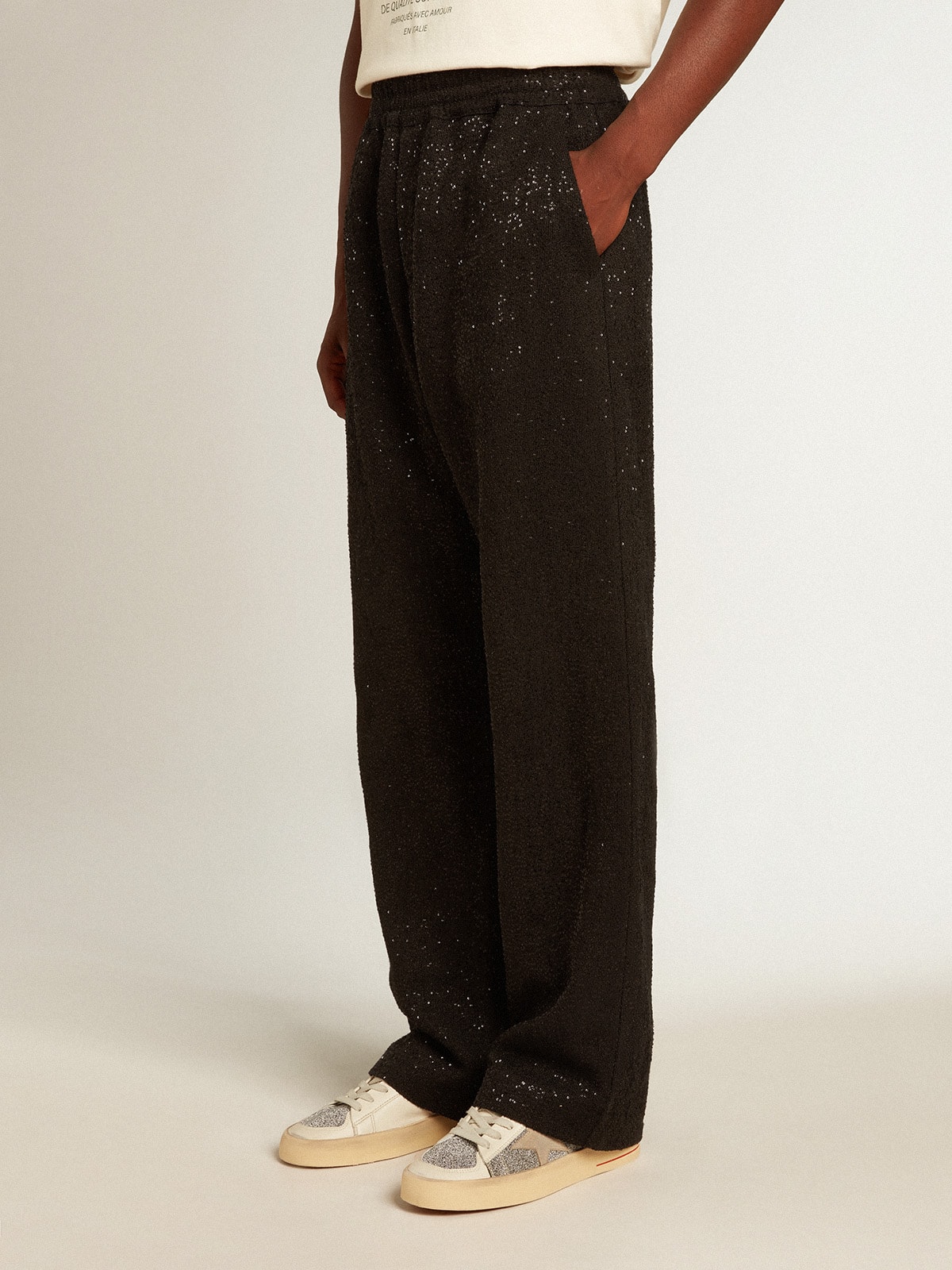 Golden Goose - Schwarze Herrenjoggers aus Leinengemisch mit Pailletten in 