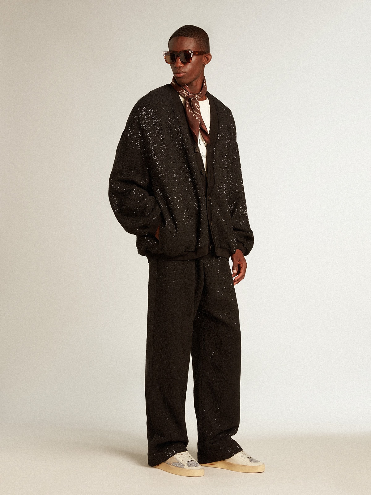 Golden Goose - Schwarze Herrenjoggers aus Leinengemisch mit Pailletten in 