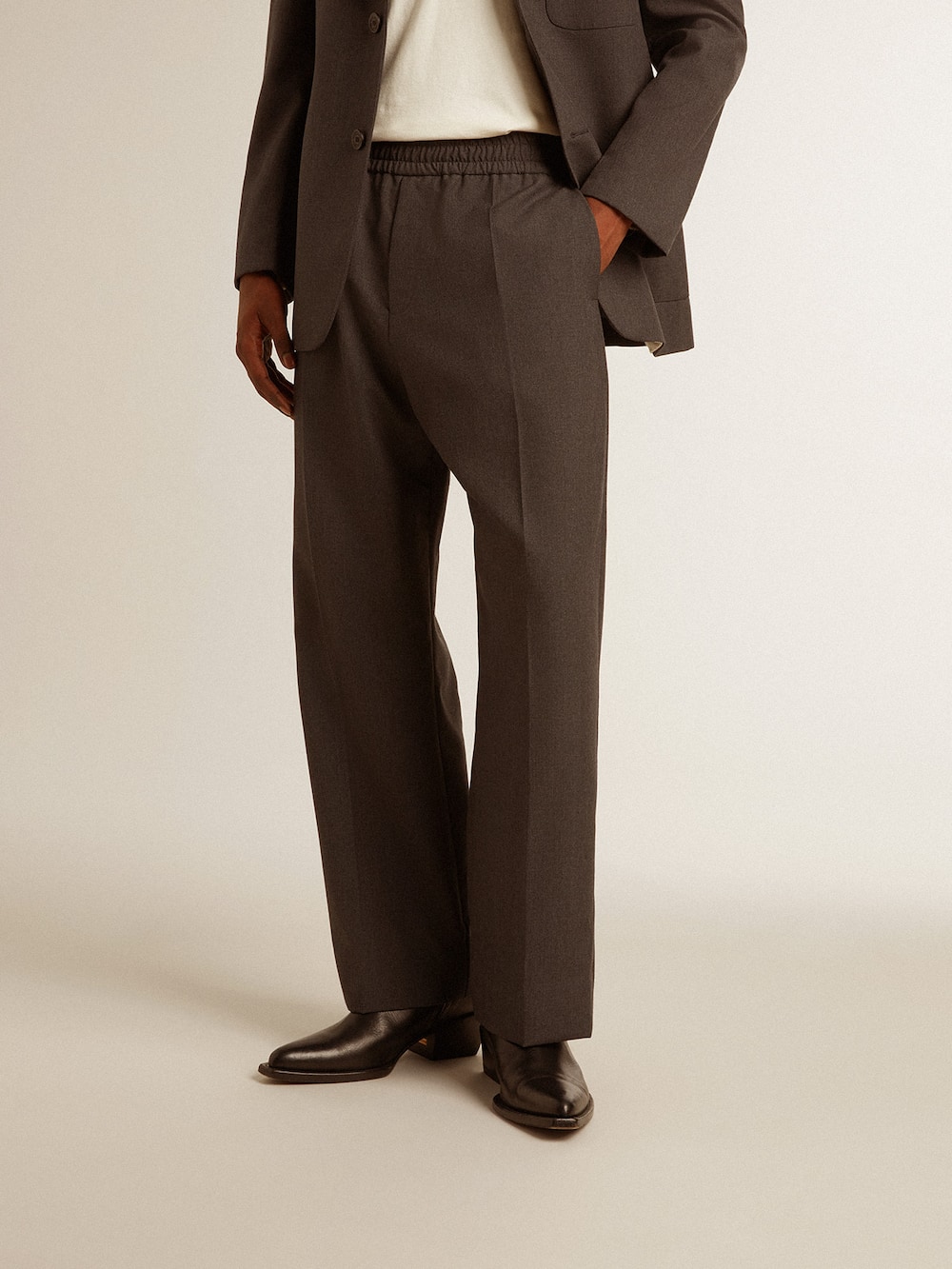 Golden Goose - Pantalón suave de hombre en lana color gris antracita in 