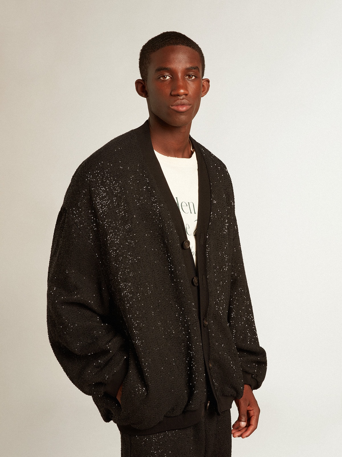 Men s black sequined cardigan jacket