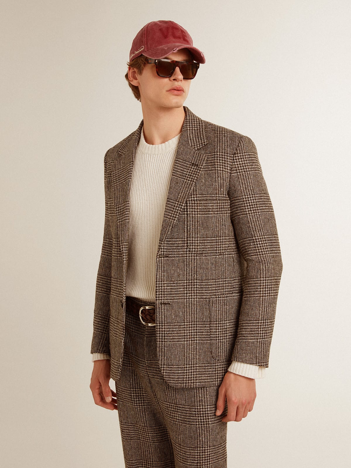 Golden Goose - Gray single-breasted blazer for men in houndstooth wool in 