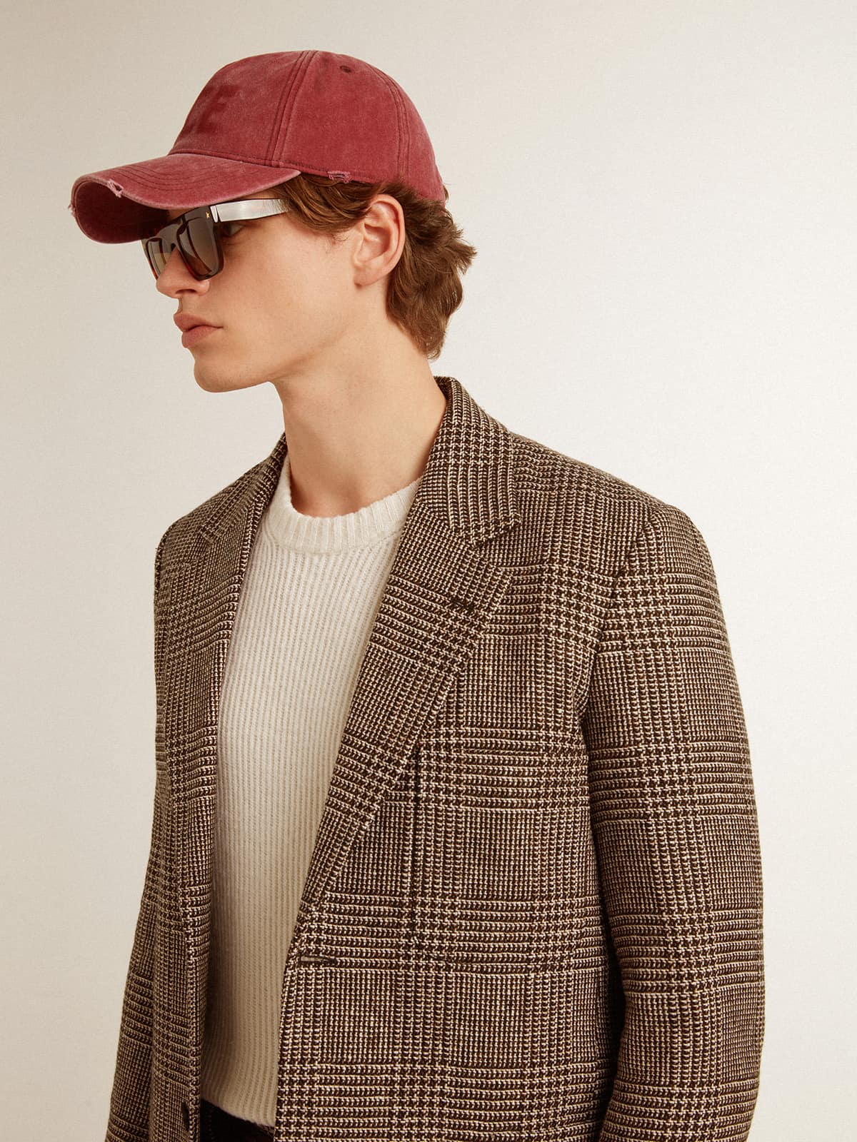 Golden Goose - Gray single-breasted blazer for men in houndstooth wool in 