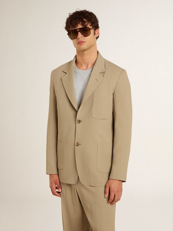 Golden Goose - Men's beige pinstripe single-breasted jacket with an oversized fit in 
