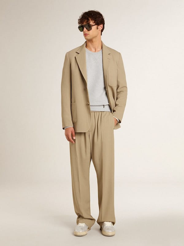Golden Goose - Men's beige pinstripe single-breasted jacket with an oversized fit in 