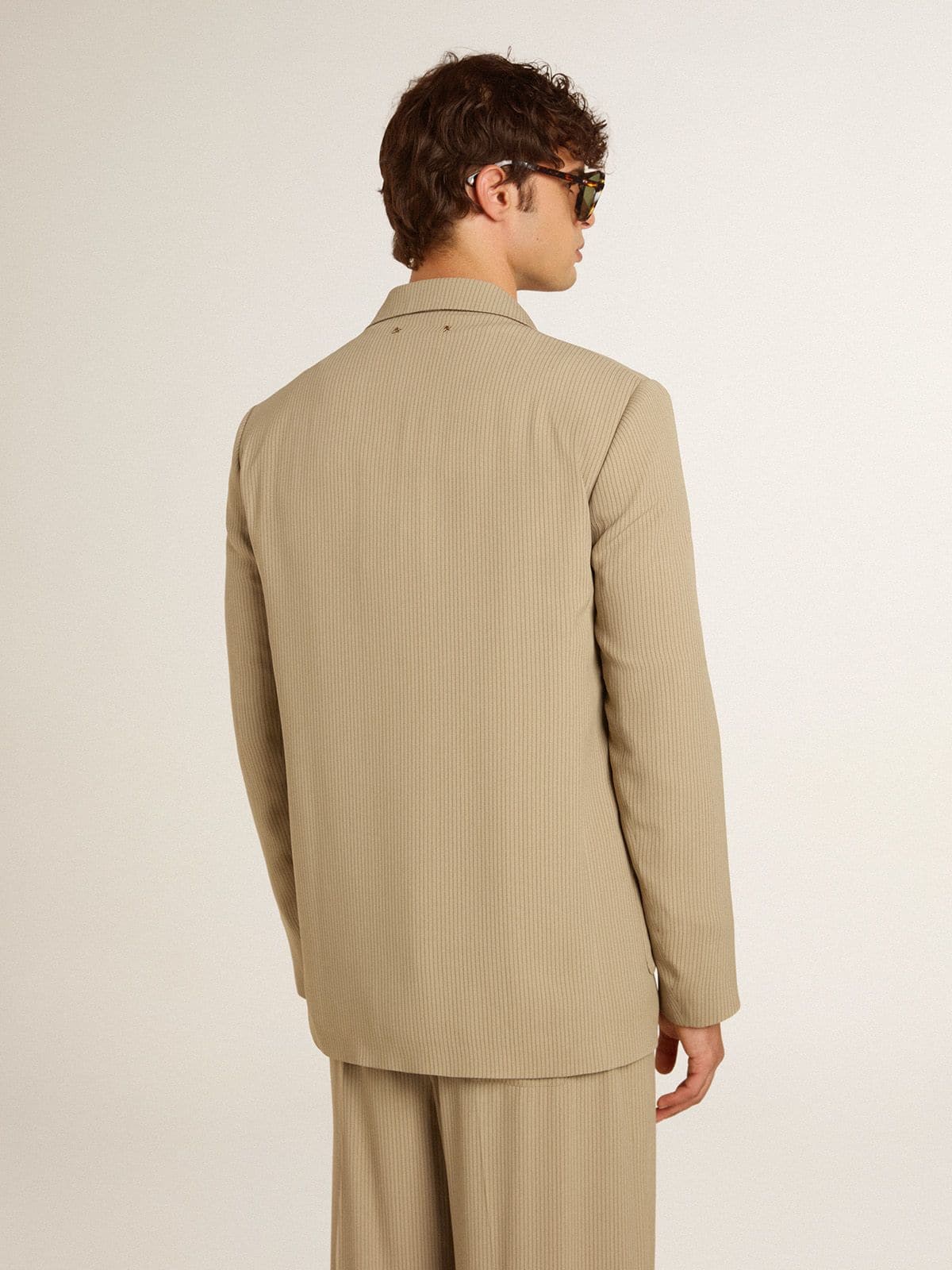 ジャケット Golden Goose Single-Breasted Pinstriped Jacket Men's beige pinstripe single-breasted jacket with an