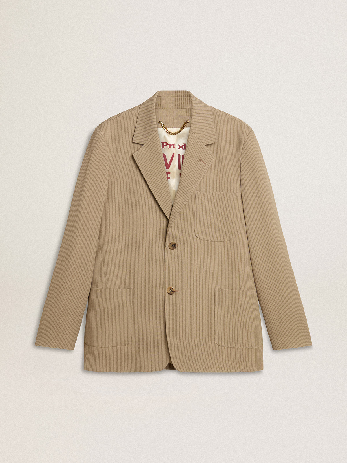 Veste droite beige pour homme à fines rayures et à la coupe oversize — Golden Goose