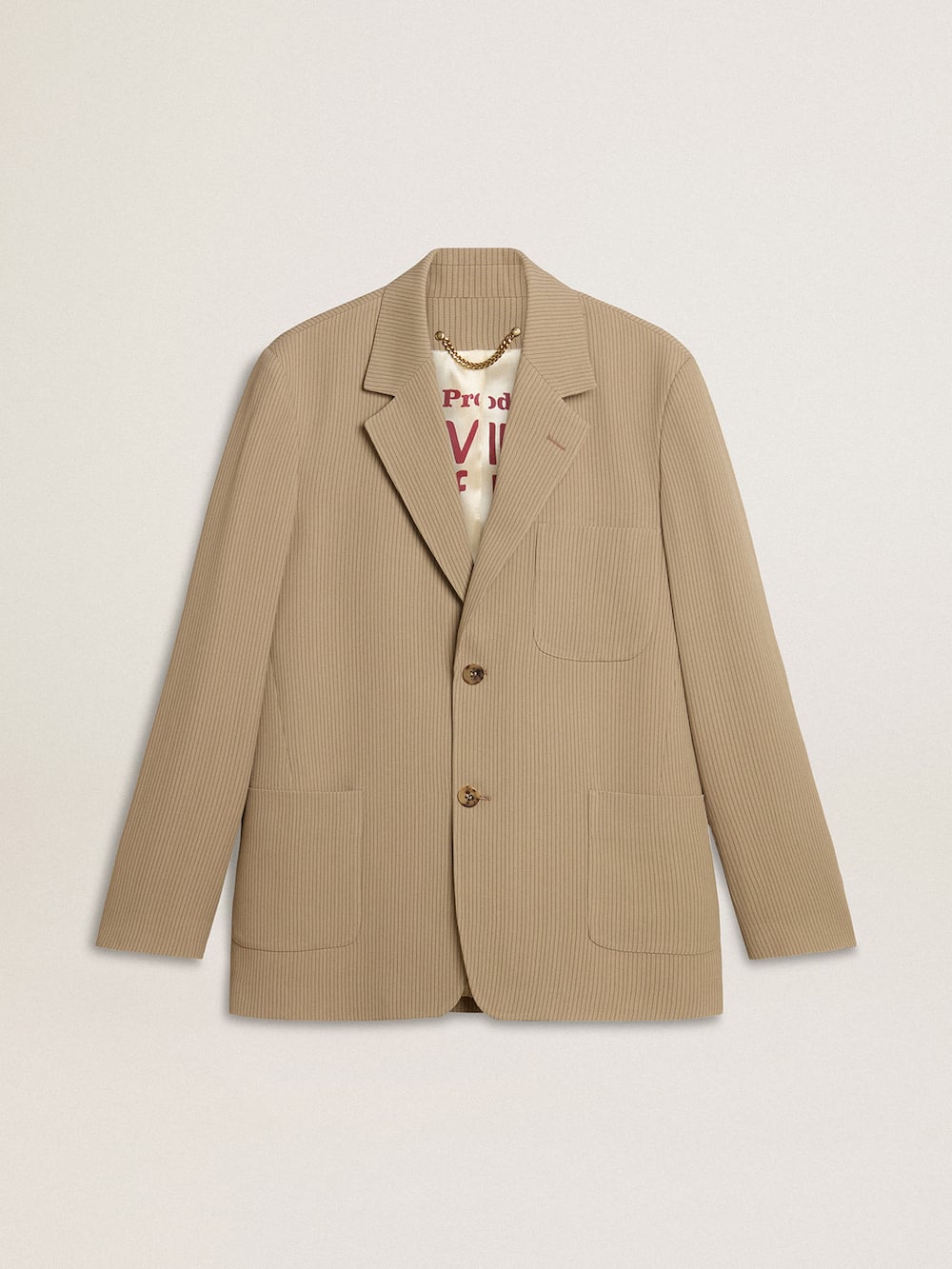 Veste droite beige pour homme à fines rayures et à la coupe oversize — Golden Goose