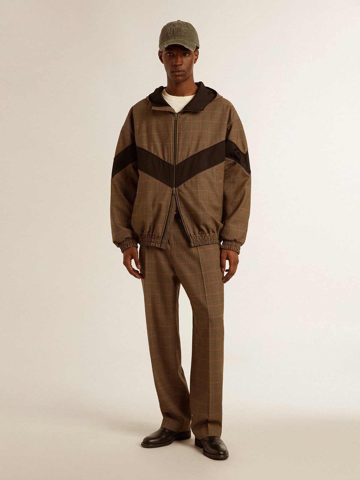 Golden Goose - Windcheater in beige and black houndstooth in 