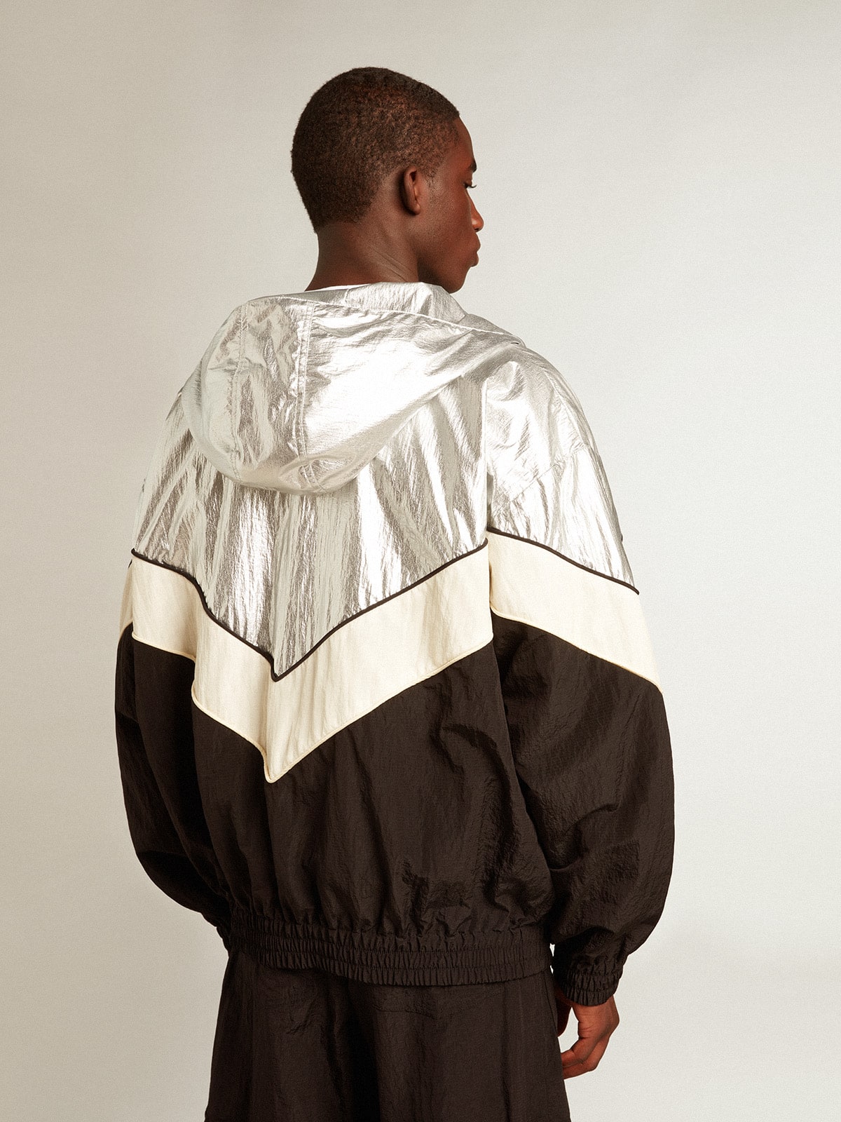 Golden Goose - Men's windcheater in silver and black technical fabric in 