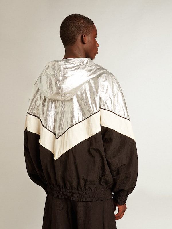 Golden Goose - Men's windcheater in silver and black technical fabric in 