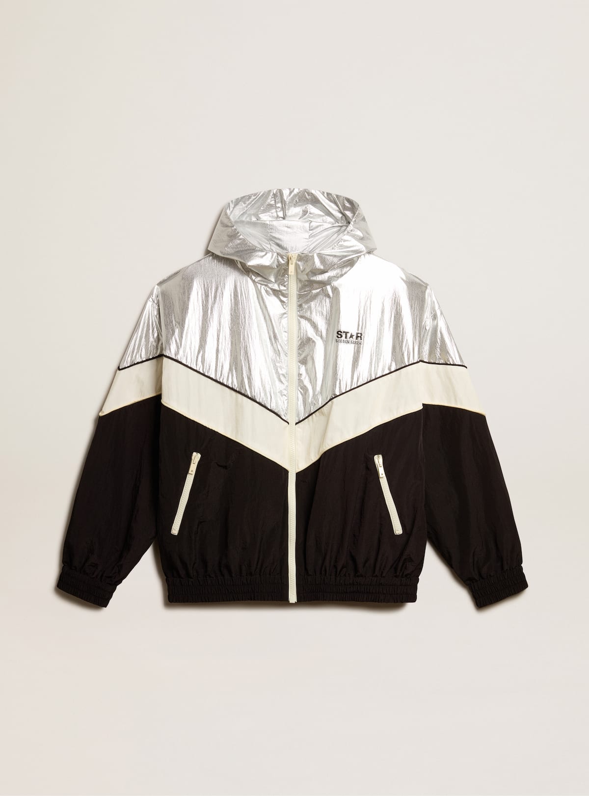 Golden Goose - Men's windcheater in silver and black technical fabric in 